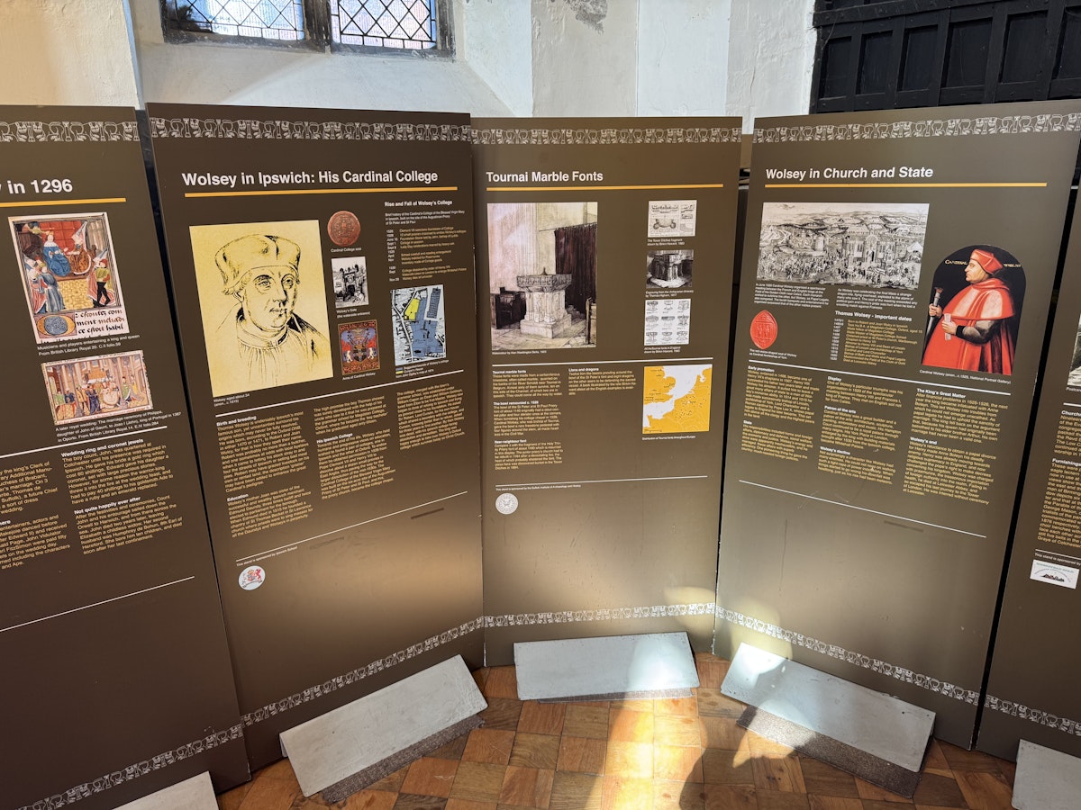 Information panels at St Peter's by the Waterfront on Cardinal Wolsey Day